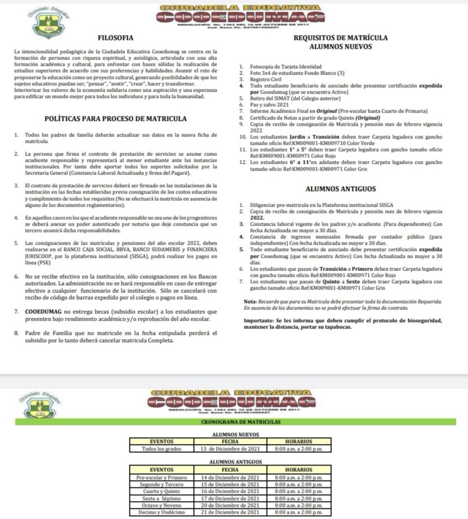 fechas y requisitos de matriculas